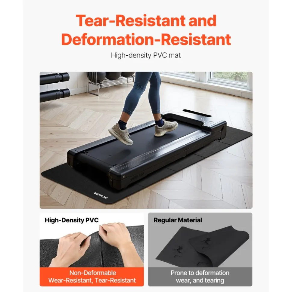 VEVOR Foldable Walking Pad Treadmill Mat, 1/4" Thick, 24" x 68" Exercise Equipment Mat for Elliptical on Carpet Hardwood Floor, High Density PVC Floor Protector, Waterproof and Non-slip for Home Gym