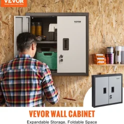 VEVOR Foldable Wall Cabinet, Metal Garage Locker Mounted 26" Small Tool Chest 240 LBS Loading Capacity Adjustable Shelf Magnetic Door File for Warehouse Office Home Black