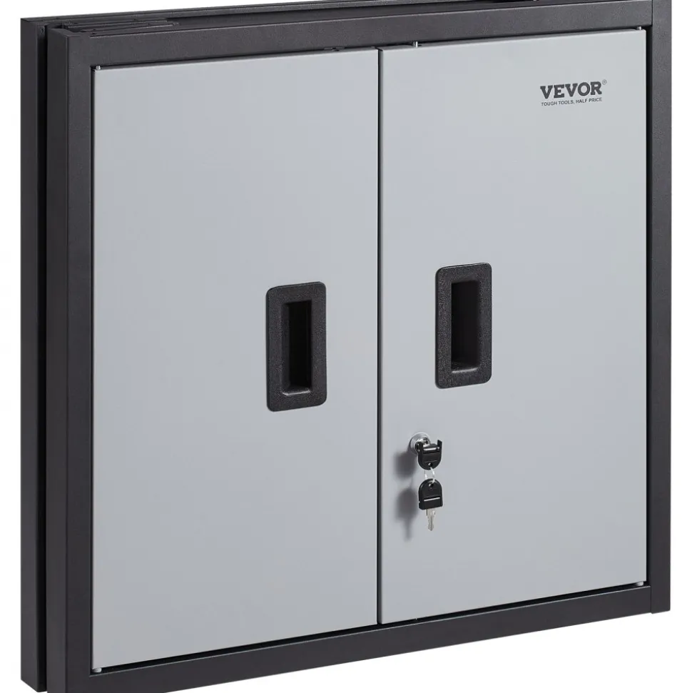 VEVOR Foldable Wall Cabinet, Metal Garage Locker Mounted 26" Small Tool Chest 240 LBS Loading Capacity Adjustable Shelf Magnetic Door File for Warehouse Office Home Black