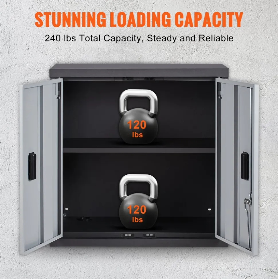 VEVOR Foldable Wall Cabinet, Metal Garage Locker Mounted 26" Small Tool Chest 240 LBS Loading Capacity Adjustable Shelf Magnetic Door File for Warehouse Office Home Black