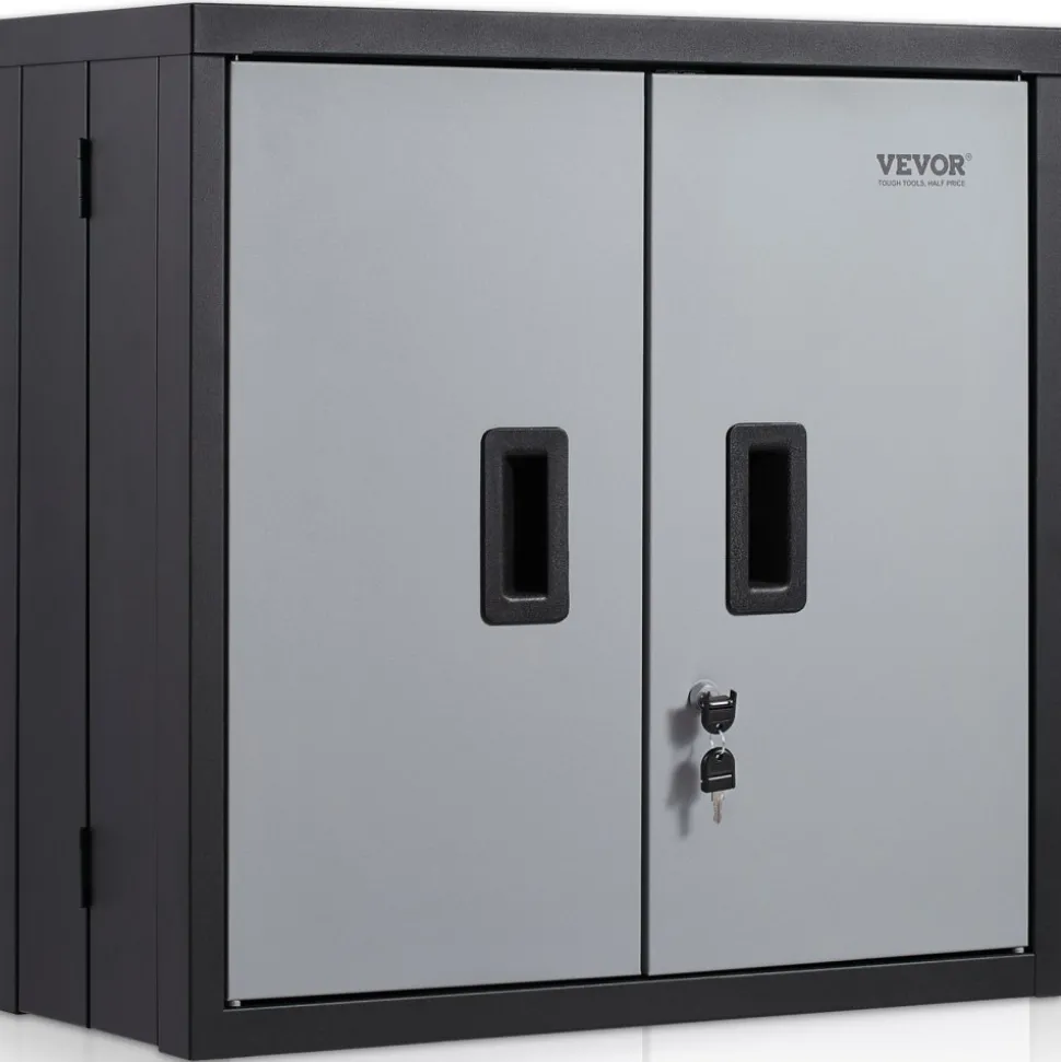 VEVOR Foldable Wall Cabinet, Metal Garage Locker Mounted 26" Small Tool Chest 240 LBS Loading Capacity Adjustable Shelf Magnetic Door File for Warehouse Office Home Black