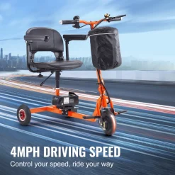 VEVOR Foldable 3 Wheel Mobility Scooter for Seniors, Portable Electric Powered Mobility Scooter with 12 Mile Long Range, All Terrain Travel Wheelchair with 48V Lithium-ion Battery, Max Support 330LBS