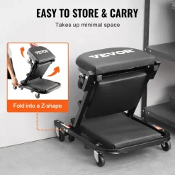 VEVOR Foldable Z Garage Creeper, 40 in, 450 lbs Load Capacity Rolling Folding Mechanic Creeper Stool, with 6 Universal Wheels Padded Seat Steel Frame, Lay Down or Sit Chair for Garage Shop or Home