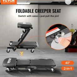 VEVOR Foldable Z Garage Creeper, 40 in, 450 lbs Load Capacity Rolling Folding Mechanic Creeper Stool, with 6 Universal Wheels Padded Seat Steel Frame, Lay Down or Sit Chair for Garage Shop or Home