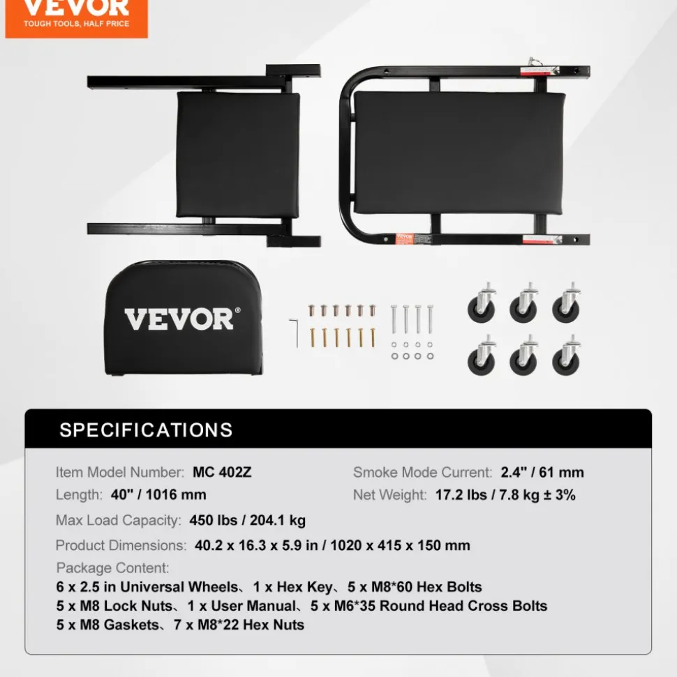 VEVOR Foldable Z Garage Creeper, 40 in, 450 lbs Load Capacity Rolling Folding Mechanic Creeper Stool, with 6 Universal Wheels Padded Seat Steel Frame, Lay Down or Sit Chair for Garage Shop or Home