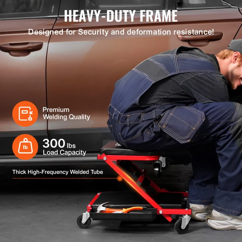 VEVOR Foldable Z Garage Creeper, 36 in, 300 lbs Load Capacity Rolling Folding Mechanic Creeper Stool, with 6 Wheels Tool Tray Padded Seat Steel Frame, Lay Down or Sit Chair for Garage Shop or Home