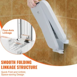 VEVOR Folding ABS Shower Seat, 15.7'' x 16.7'' Unfolded, Wall Mounted Fold Up Shower Bench with 440 lbs Load Capacity, Space Saving Fold Down Shower Chair for Seniors Pregnant Women Children Adults