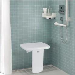 VEVOR Folding ABS Shower Seat, 15.7'' x 16.7'' Unfolded, Wall Mounted Fold Up Shower Bench with 440 lbs Load Capacity, Space Saving Fold Down Shower Chair for Seniors Pregnant Women Children Adults