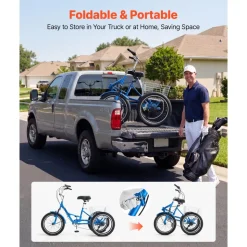 VEVOR Folding Adult Tricycle 20 inch 7 Speed Foldable Trikes for Adult, 3 Wheel Cruiser Bike w/ Cargo Basket, Adjustable Seat, Double-Wall Wheel Rims, Shopping Picnic Tricycles for Women, Men, Senior