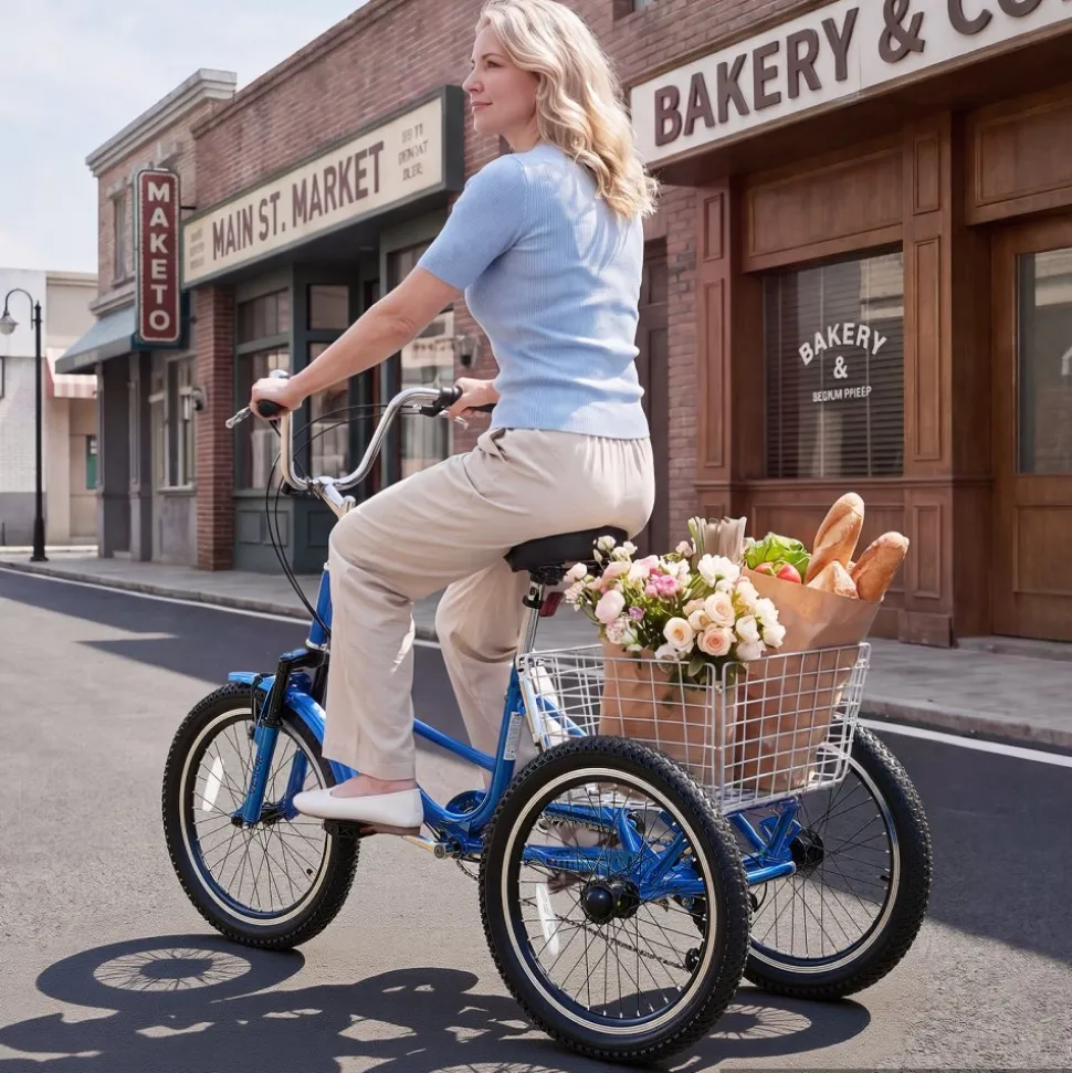 VEVOR Folding Adult Tricycle 20 inch 7 Speed Foldable Trikes for Adult, 3 Wheel Cruiser Bike w/ Cargo Basket, Adjustable Seat, Double-Wall Wheel Rims, Shopping Picnic Tricycles for Women, Men, Senior