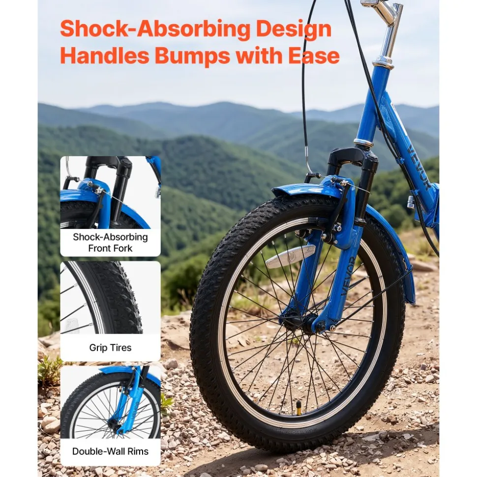 VEVOR Folding Adult Tricycle 20 inch 7 Speed Foldable Trikes for Adult, 3 Wheel Cruiser Bike w/ Cargo Basket, Adjustable Seat, Double-Wall Wheel Rims, Shopping Picnic Tricycles for Women, Men, Senior