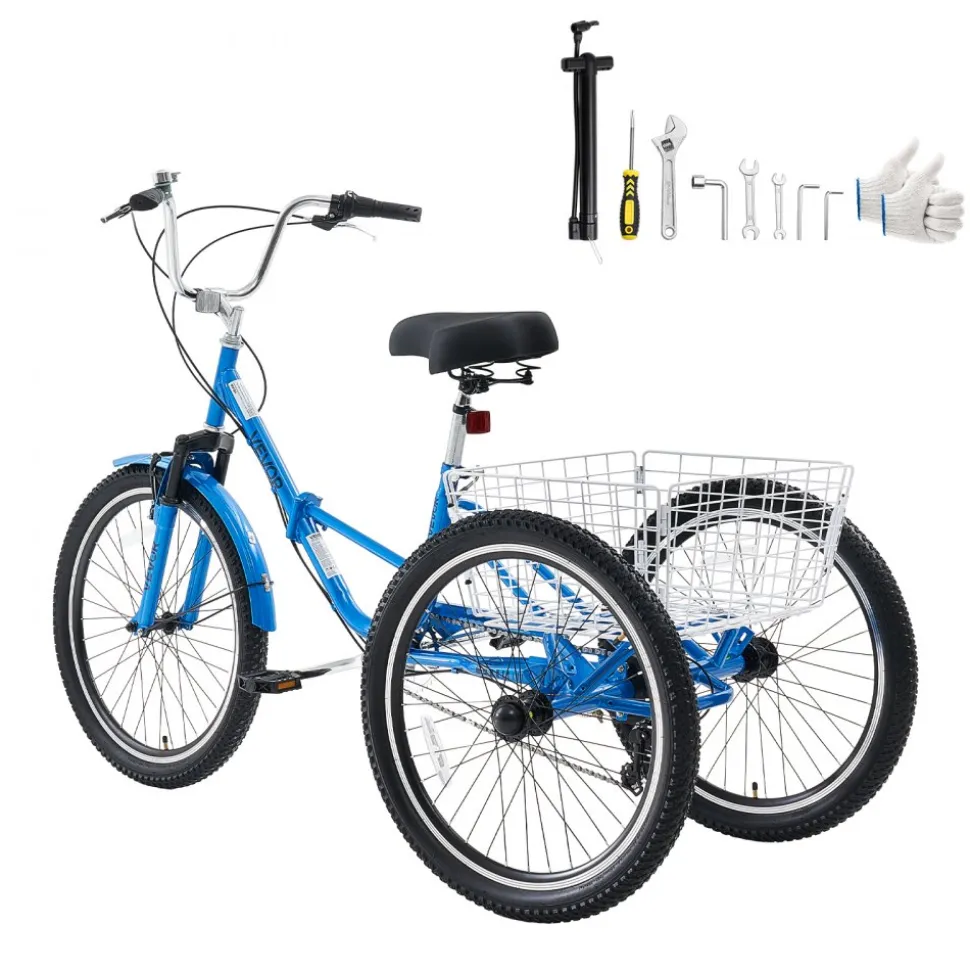 VEVOR Folding Adult Tricycle, 24-Inch Adult Folding Trikes, Carbon Steel 3 Wheel Cruiser Bike with Large Basket & Adjustable Seat, Shopping Picnic Foldable Tricycles for Women, Men, Seniors (Red)