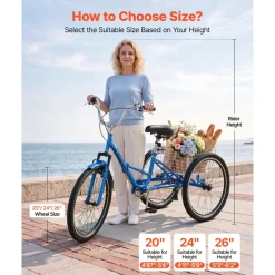 VEVOR Folding Adult Tricycle, 24-Inch Adult Folding Trikes, Carbon Steel 3 Wheel Cruiser Bike with Large Basket & Adjustable Seat, Shopping Picnic Foldable Tricycles for Women, Men, Seniors (Red)
