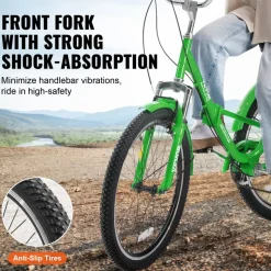 VEVOR Folding Adult Tricycle, 24-Inch 7-Speed Adult Folding Trikes, Carbon Steel 3 Wheel Cruiser Bike with Basket & Adjustable Seat, Shopping Picnic Foldable Tricycles for Women, Men, Seniors (Green)
