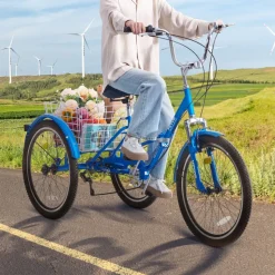 VEVOR Folding Adult Tricycle, 20-Inch 7-Speed Adult Folding Trikes, Carbon Steel 3 Wheel Cruiser Bike with Large Basket & Adjustable Seat, Shopping Picnic Foldable Tricycles for Women, Men, Seniors