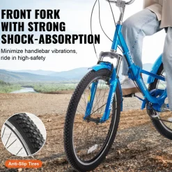 VEVOR Folding Adult Tricycle, 24-Inch 7-Speed Adult Folding Trikes, Carbon Steel 3 Wheel Cruiser Bike with Basket & Adjustable Seat, Shopping Picnic Foldable Tricycles for Women, Men, Seniors (Blue)