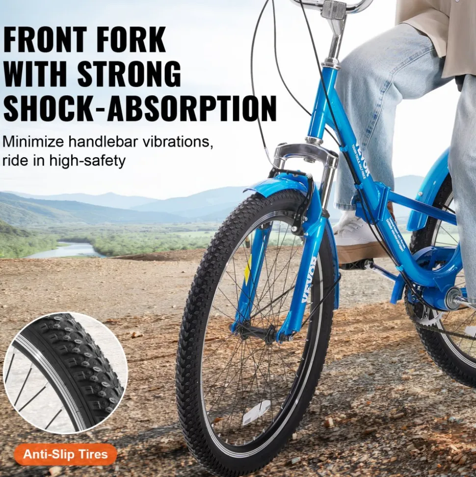 VEVOR Folding Adult Tricycle, 24-Inch 7-Speed Adult Folding Trikes, Carbon Steel 3 Wheel Cruiser Bike with Basket & Adjustable Seat, Shopping Picnic Foldable Tricycles for Women, Men, Seniors (Blue)