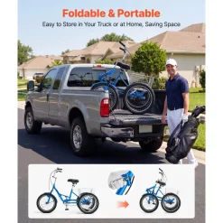 VEVOR Folding Adult Tricycle 20 inch 3 Wheel Foldable Trikes for Adult, Cruiser Bike with Cargo Basket, Adjustable Seat, and Double-Wall Wheel Rims, Shopping Picnic Tricycles for Women, Men, Seniors