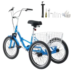 VEVOR Folding Adult Tricycle 20 inch 3 Wheel Foldable Trikes for Adult, Cruiser Bike with Cargo Basket, Adjustable Seat, and Double-Wall Wheel Rims, Shopping Picnic Tricycles for Women, Men, Seniors