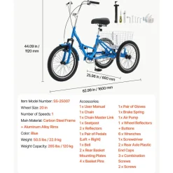 VEVOR Folding Adult Tricycle 20 inch 3 Wheel Foldable Trikes for Adult, Cruiser Bike with Cargo Basket, Adjustable Seat, and Double-Wall Wheel Rims, Shopping Picnic Tricycles for Women, Men, Seniors