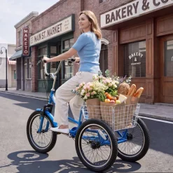 VEVOR Folding Adult Tricycle 20 inch 3 Wheel Foldable Trikes for Adult, Cruiser Bike with Cargo Basket, Adjustable Seat, and Double-Wall Wheel Rims, Shopping Picnic Tricycles for Women, Men, Seniors