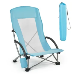 VEVOR Folding Beach Chair, High Back Camping Chairs for Adults, with Cup Pocket, Mesh Back, Carry Bag, Portable Extra Wide Seat Chair 330 lbs Heavy Duty Support, for Outdoor, Camp, Light Blue