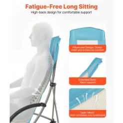 VEVOR Folding Beach Chair, High Back Camping Chairs for Adults, with Cup Pocket, Mesh Back, Carry Bag, Portable Extra Wide Seat Chair 330 lbs Heavy Duty Support, for Outdoor, Camp, Light Blue
