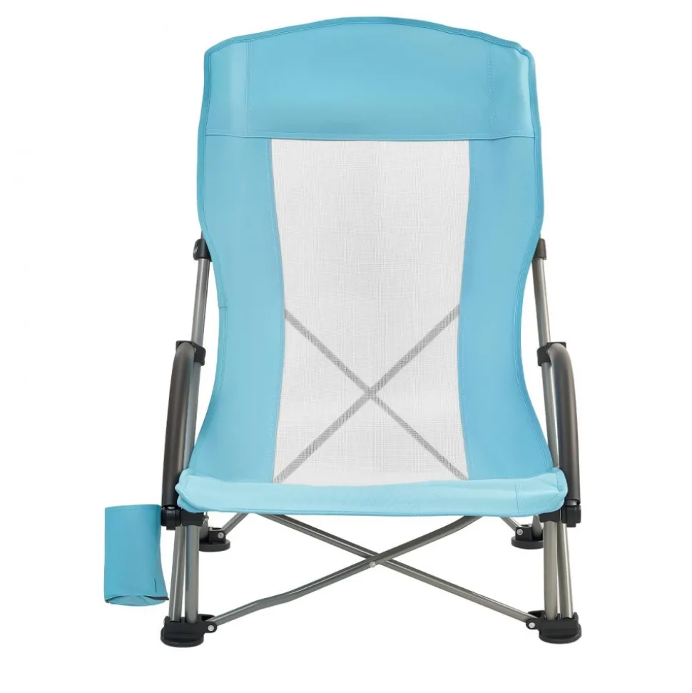 VEVOR Folding Beach Chair, High Back Camping Chairs for Adults, with Cup Pocket, Mesh Back, Carry Bag, Portable Extra Wide Seat Chair 330 lbs Heavy Duty Support, for Outdoor, Camp, Light Blue