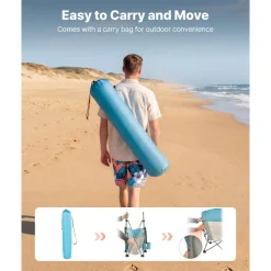 VEVOR Folding Beach Chair, High Back Camping Chairs for Adults, with Cup Pocket, Mesh Back, Carry Bag, Portable Extra Wide Seat Chair 330 lbs Heavy Duty Support, for Outdoor, Camp, Light Blue