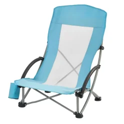 VEVOR Folding Beach Chair, High Back Camping Chairs for Adults, with Cup Pocket, Mesh Back, Carry Bag, Portable Extra Wide Seat Chair 330 lbs Heavy Duty Support, for Outdoor, Camp, Light Blue