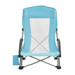 VEVOR Folding Beach Chair, High Back Camping Chairs for Adults, with Cup Pocket, Mesh Back, Carry Bag, Portable Extra Wide Seat Chair 330 lbs Heavy Duty Support, for Outdoor, Camp, Light Blue, 2 Pack