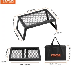 VEVOR Folding Campfire Grill, Heavy Duty Steel Mesh Grate, 18