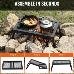 VEVOR Folding Campfire Grill, Heavy Duty Steel Mesh Grate, 18