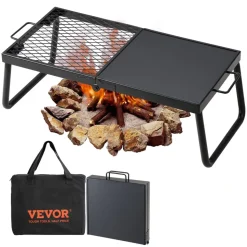 VEVOR Folding Campfire Grill, Heavy Duty Steel Mesh Grate, 22.4" Portable Camping Grates Over Fire Pit, Camp Fire Cooking Equipment with Legs Carrying Bag, Grilling Rack for Outdoor Open Flame Cooking