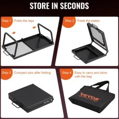 VEVOR Folding Campfire Grill, Heavy Duty Steel Mesh Grate, 22.4" Portable Camping Grates Over Fire Pit, Camp Fire Cooking Equipment with Legs Carrying Bag, Grilling Rack for Outdoor Open Flame Cooking