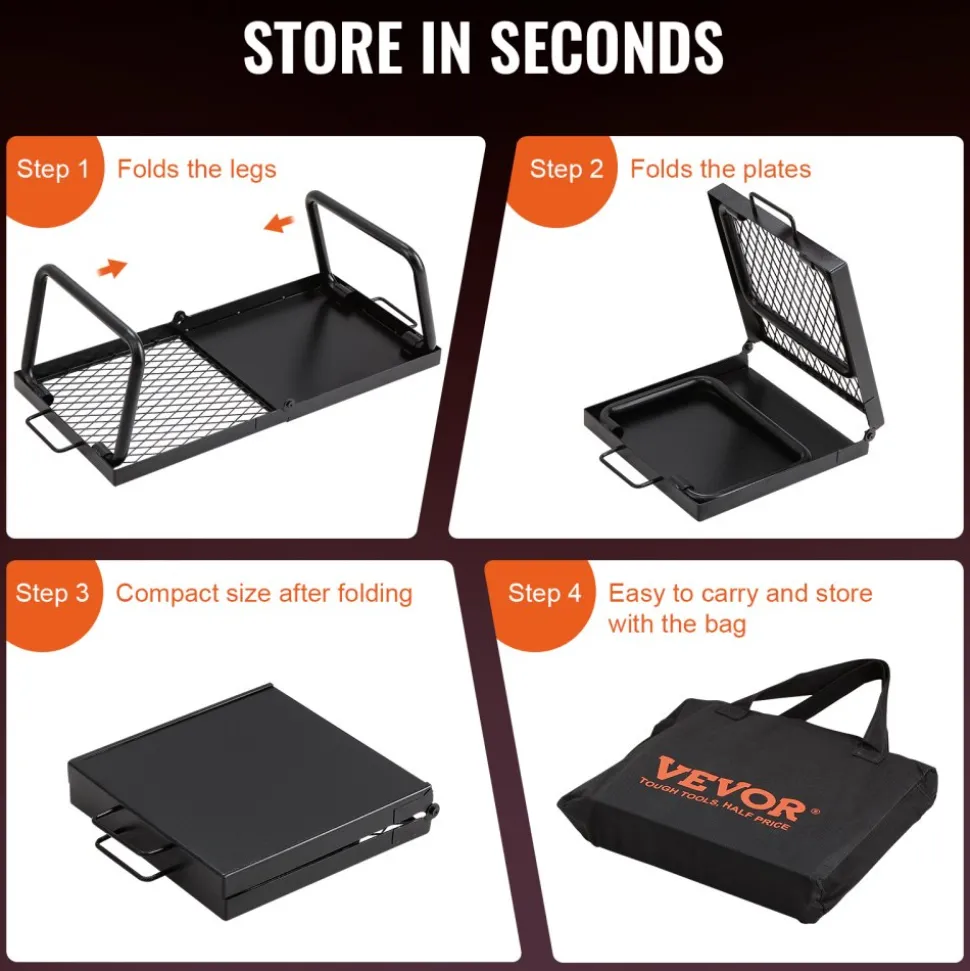 VEVOR Folding Campfire Grill, Heavy Duty Steel Mesh Grate, 22.4" Portable Camping Grates Over Fire Pit, Camp Fire Cooking Equipment with Legs Carrying Bag, Grilling Rack for Outdoor Open Flame Cooking