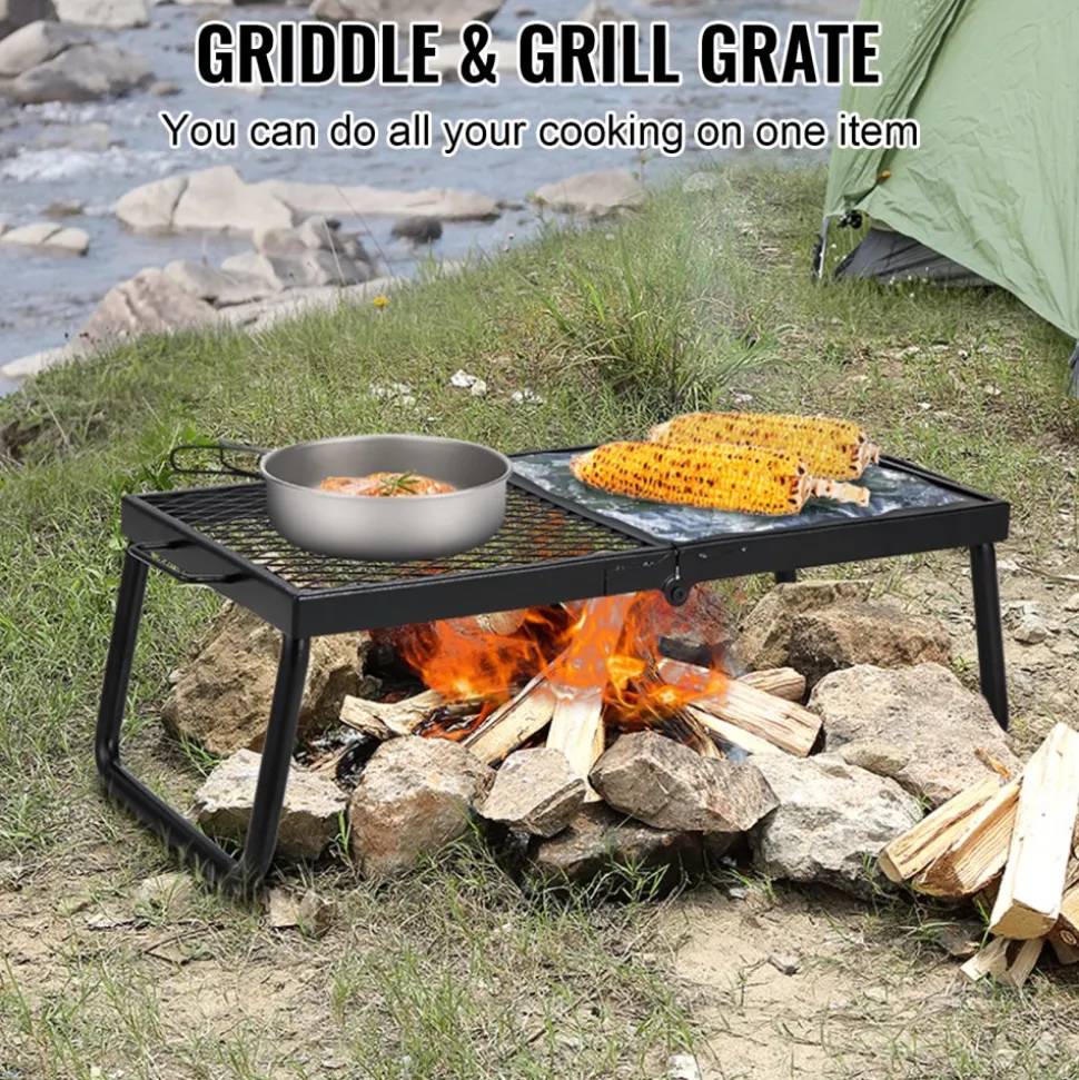 VEVOR Folding Campfire Grill, Heavy Duty Steel Mesh Grate, 22.4" Portable Camping Grates Over Fire Pit, Camp Fire Cooking Equipment with Legs Carrying Bag, Grilling Rack for Outdoor Open Flame Cooking