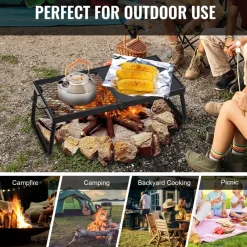 VEVOR Folding Campfire Grill, Heavy Duty Steel Mesh Grate, 22.4