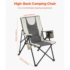 VEVOR Folding Camping Chair, 3 Reclining Positions, Outdoor High Back Camping Chair, 260lbs Weight Capacity, Full Padded Beach Chairs with Armrest & Headrest, Portable Lawn Chairs for Sports Travel