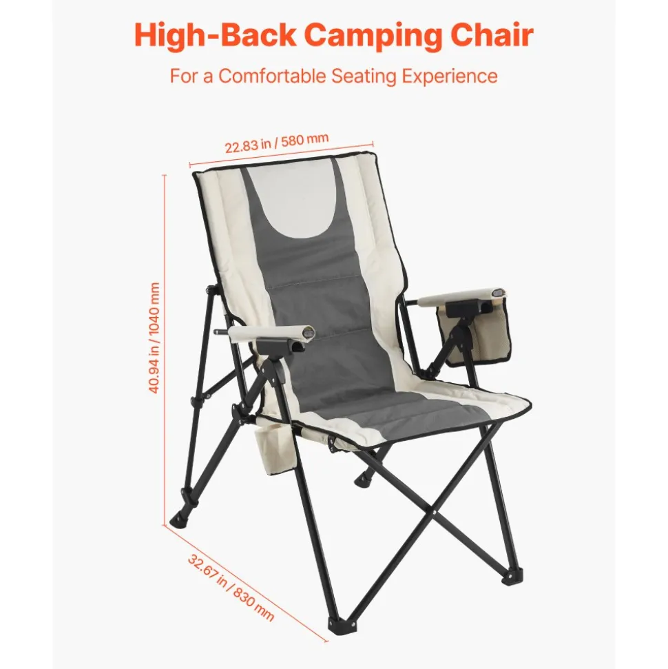 VEVOR Folding Camping Chair, 3 Reclining Positions, Outdoor High Back Camping Chair, 260lbs Weight Capacity, Full Padded Beach Chairs with Armrest & Headrest, Portable Lawn Chairs for Sports Travel