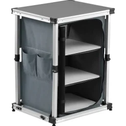 VEVOR Folding Camping Storage Cabinet, Outdoor Portable Aluminum Lightweight Table, Quick Set-up Compact Kitchen Cook Station, with 3 Shelves and Carry Bag, for Picnic, BBQ, Camping, RV Traveling