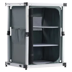 VEVOR Folding Camping Storage Cabinet, Outdoor Portable Aluminum Lightweight Table, Quick Set-up Compact Kitchen Cook Station, with 3 Shelves and Carry Bag, for Picnic, BBQ, Camping, RV Traveling