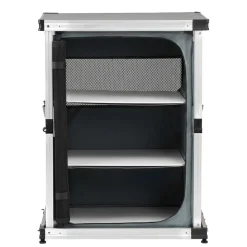 VEVOR Folding Camping Storage Cabinet, Outdoor Portable Aluminum Lightweight Table, Quick Set-up Compact Kitchen Cook Station, with 3 Shelves and Carry Bag, for Picnic, BBQ, Camping, RV Traveling