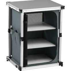 VEVOR Folding Camping Storage Cabinet, Outdoor Portable Aluminum Lightweight Table, Quick Set-up Compact Kitchen Cook Station, with 3 Shelves and Carry Bag, for Picnic, BBQ, Camping, RV Traveling