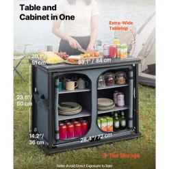 VEVOR Folding Camping Storage Cabinet, Outdoor Portable Aluminum Lightweight Table, Quick Set-up Compact Kitchen Cook Station, with 6 Shelves and Carry Bag, for Picnic, BBQ, Camping, RV Traveling