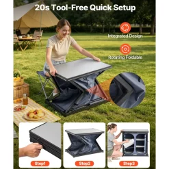VEVOR Folding Camping Storage Cabinet, Outdoor Portable Aluminum Lightweight Table, Quick Set-up Compact Kitchen Cook Station, with 6 Shelves and Carry Bag, for Picnic, BBQ, Camping, RV Traveling