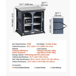 VEVOR Folding Camping Storage Cabinet, Outdoor Portable Aluminum Lightweight Table, Quick Set-up Compact Kitchen Cook Station, with 6 Shelves and Carry Bag, for Picnic, BBQ, Camping, RV Traveling