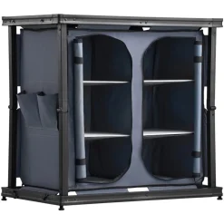 VEVOR Folding Camping Storage Cabinet, Outdoor Portable Aluminum Lightweight Table, Quick Set-up Compact Kitchen Cook Station, with 6 Shelves and Carry Bag, for Picnic, BBQ, Camping, RV Traveling