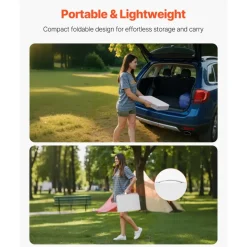 VEVOR Folding Camping Table, Adjustable Height Portable Side Tables, Aluminum MDF Beach Table with Mesh Layer, Carrying Handle, Lightweight Compact for Outdoor Picnic BBQ Cooking, 24x16in, Silver