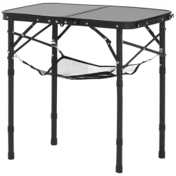 VEVOR Folding Camping Table, Adjustable Height Portable Side Tables, Aluminum MDF Beach Table with Mesh Layer, Carrying Handle, Lightweight Compact for Outdoor Picnic BBQ Cooking, 24x16in, Black